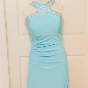 Xscape Brand Long Mint Blue Dress w/ Beaded Top